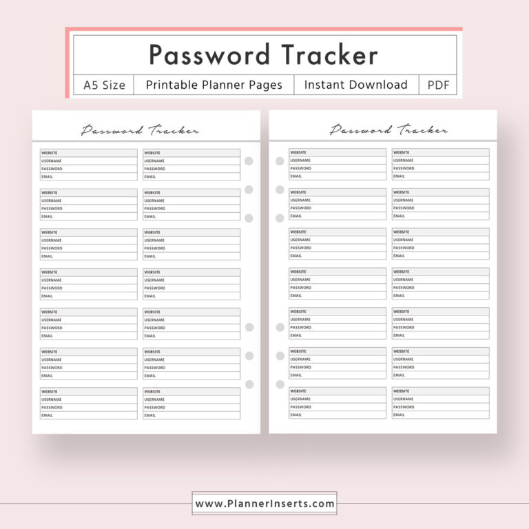 Password Tracker for Unlimited Instant Download – Digital Printable ...